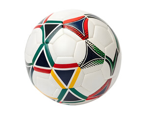 Soccer ball with colorful geometric pattern isolated on transparent background