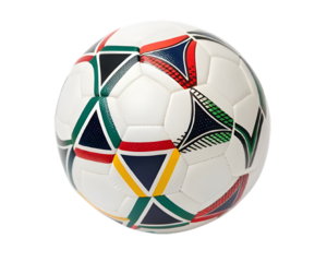 Soccer ball with colorful geometric pattern isolated on transparent background