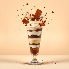 Layered Chocolate and Cream with Crushed Cookies and Biscuit Toppings - Decadent Dessert in a Tall Glass