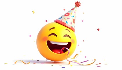 Laughing emoji with happy birthday party