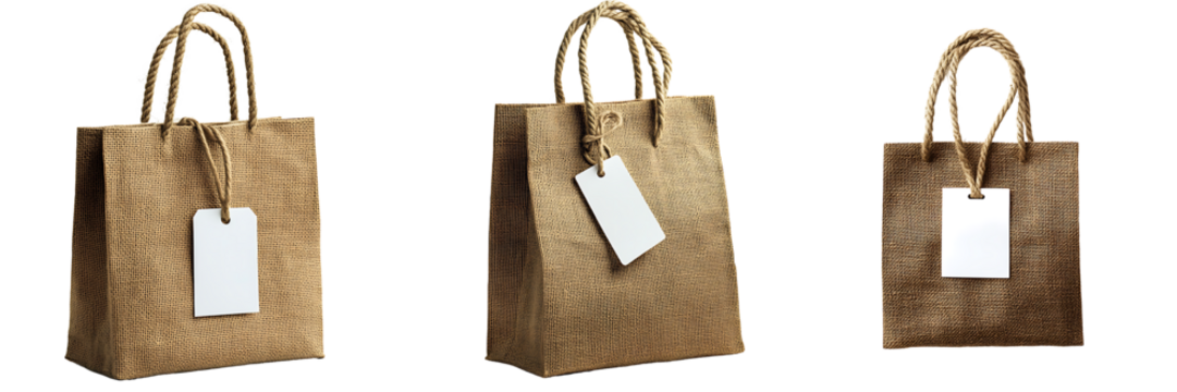 Set of Brown Kraft Paper Shopping Bags with Blank Tags Transparent Background
