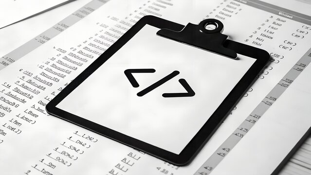 Clipboard with Code Symbol - Programming and Development Task