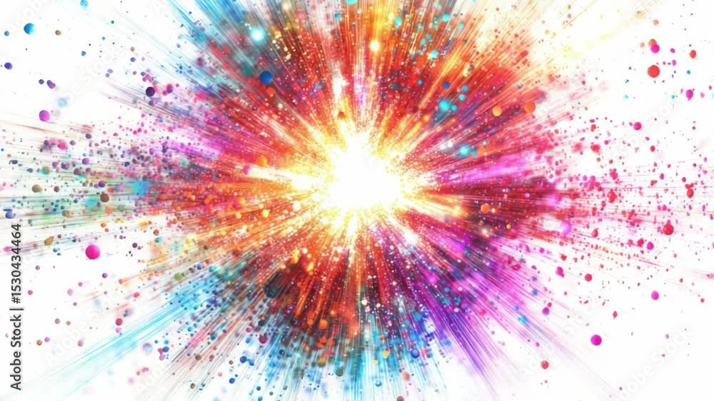 Poster explosion of colors: an artistic display of vibrant hues erupts outward from a central point, creati