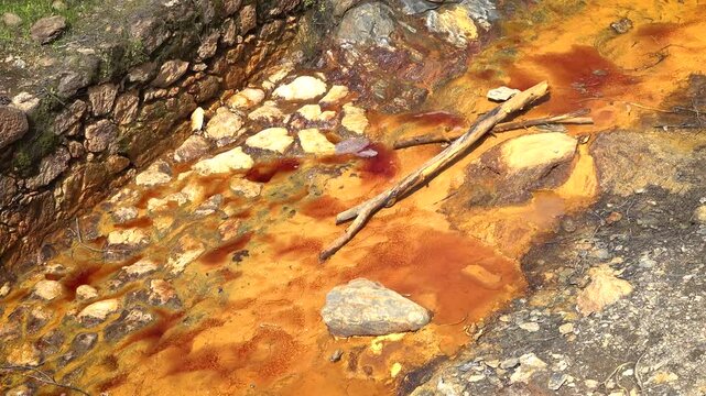 Rio Tinto river in Andalucia, Spain. Amazing red river nearby Sevilla. High quality 4k footage