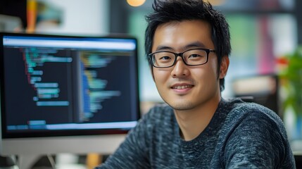 Portrait of a Male Programmer with Code