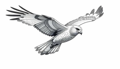 Obraz premium drawing flying eagle in pencil sketch style on white background