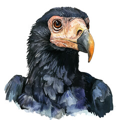 Condor Close Up, watercolor illustration vector, isolated on a white background.