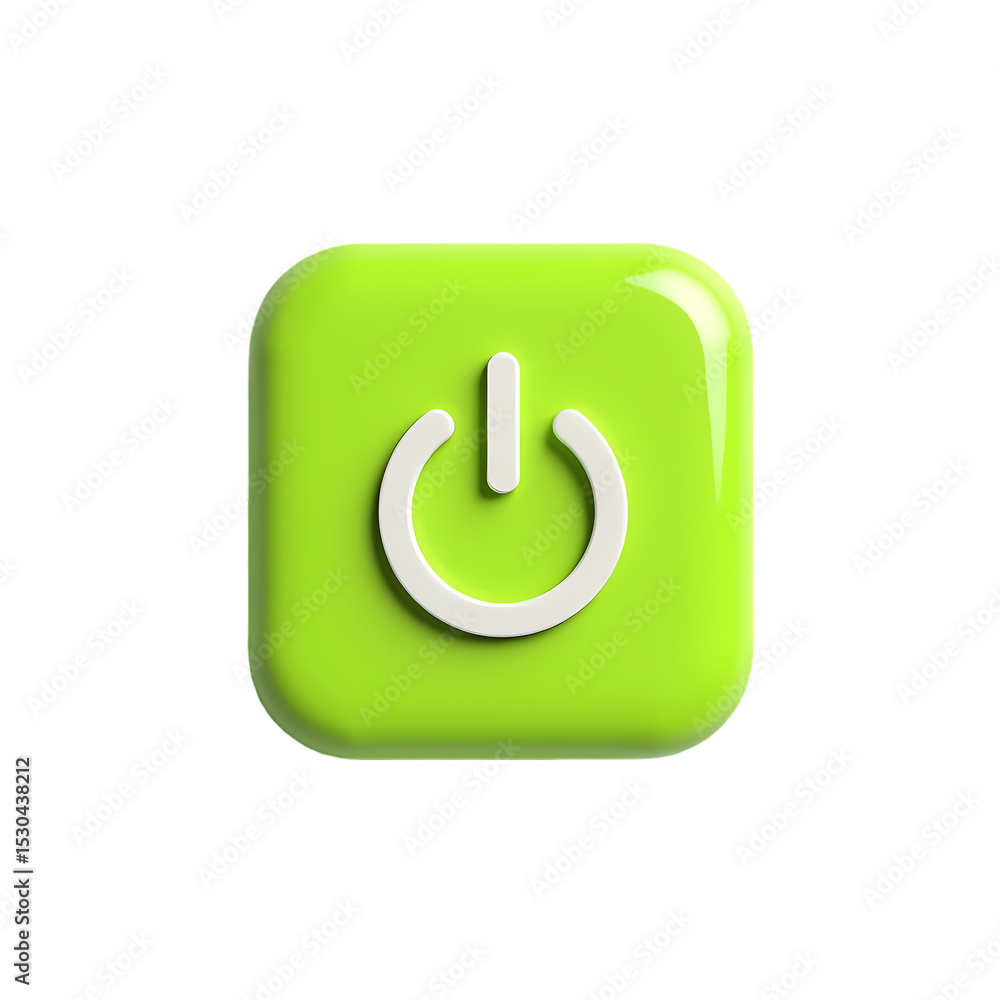 Aufkleber isolated green square button with white power symbol on isolated on transparent background