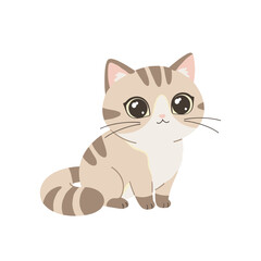 Cute cartoon cat with large eyes sitting against a plain white background