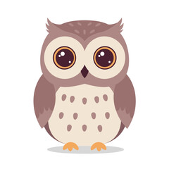 Cute cartoon owl with large eyes, centered on a white background, ideal for children's illustrations