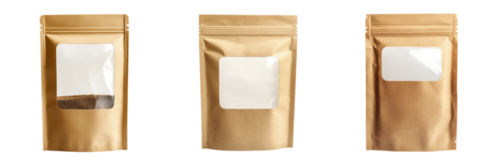 Set of Kraft Paper Pouches with Clear Window Transparent Background
