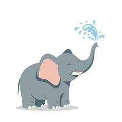 Playful elephant spraying water joyfully in a bright, cheerful setting