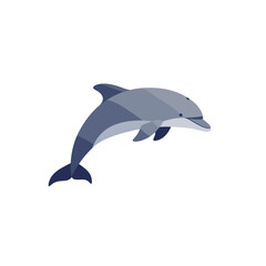 A graceful dolphin swimming in clear blue waters with gentle waves in the background