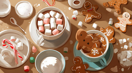 flat illustration of Christmas cookies hot cocoa