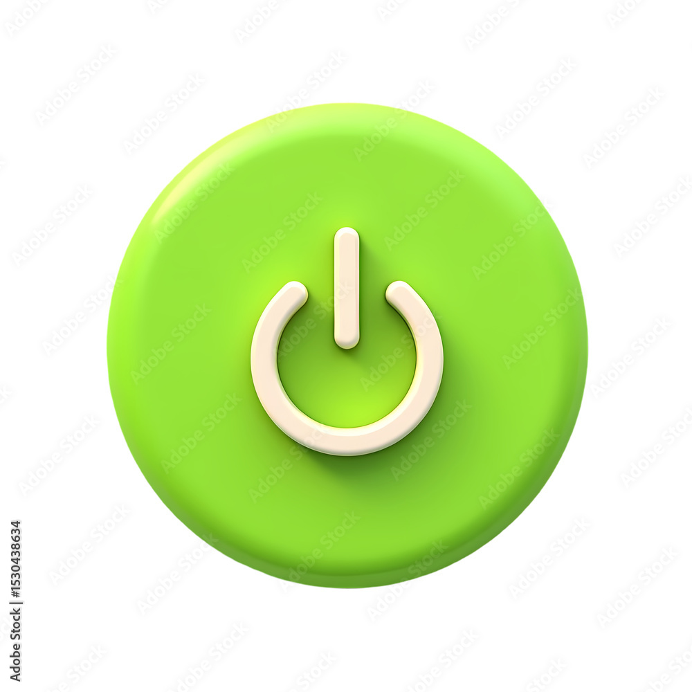 Poster a green circular button with a white power symbol isolated on transparent background