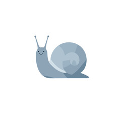 Cute cartoon snail with a smiling face, slowly moving across a white background
