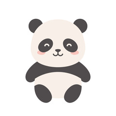 Obraz premium Cute cartoon panda character smiling against a simple white background, ideal for children's design