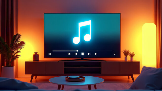 Cozy living room music playlist streaming on tv