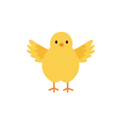 Fototapeta premium Cheerful cartoon yellow bird spreading its wings against a plain white background