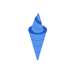 Colorful ice cream cone with blue and white swirls against a clean background
