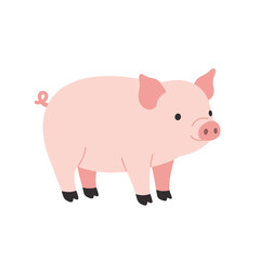 Playful cartoon pig standing in a simple landscape, representing farm life and innocence