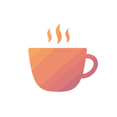 Warm steaming cup of coffee on a wooden table with cozy kitchen background