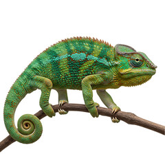 Obraz premium Vibrant Green Chameleon on Branch: Close-Up