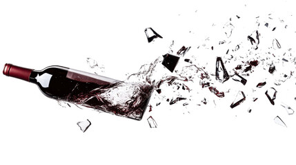 Glass shard piece wine bottle in flying isolated on white background

