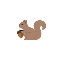 Cute cartoon squirrel holding an acorn, set against a minimalist white background