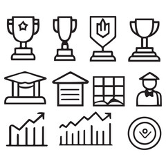 Set of gold and silver 3D trophy cups and award icons symbolize success, victory, and champion achievements in sport competitions