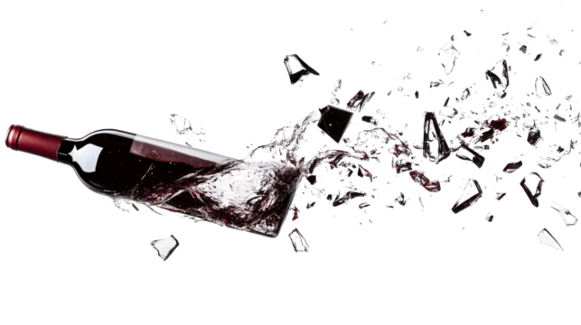 Glass shard piece wine bottle in flying isolated on white background
