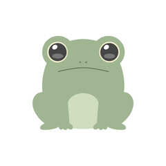 Cartoon frog with large eyes and neutral expression on a plain background
