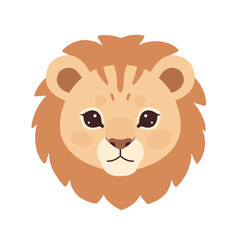 Cute cartoon lion face with soft features, set against a plain white background