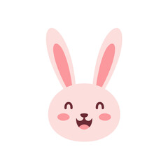 Cute cartoon rabbit with pink ears and round body, set against a plain white background
