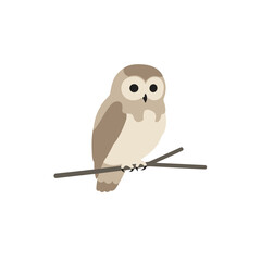 A cartoon owl perched on a branch, set against a minimalist white background