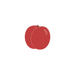 A vibrant red apple with a brown stem, set against a plain white background