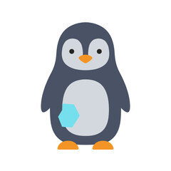 Cute cartoon penguin standing on ice with a cheerful expression and bright background