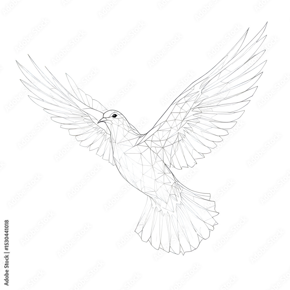Poster geometric representation of a bird in flight with wings spread on a black background design art