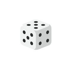 A close-up view of a white die showing six black dots, placed on a clean surface, symbolizing chance