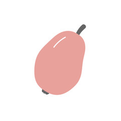 A stylized illustration of a pear with a soft pink hue against a minimalistic background