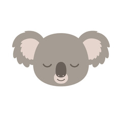 Cute cartoon koala with closed eyes, set against a simple white background, ideal for children's themes