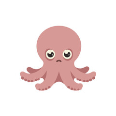 Cute cartoon octopus with large eyes, floating in a simple white background, playful vibe