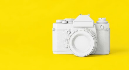 Celebrating creativity with vintage film camera on bright yellow background for world photography day