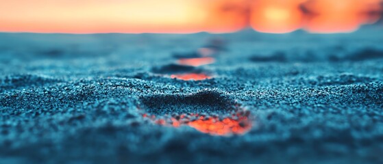 Firelight illuminating footprints in the sand, storytelling in imagery