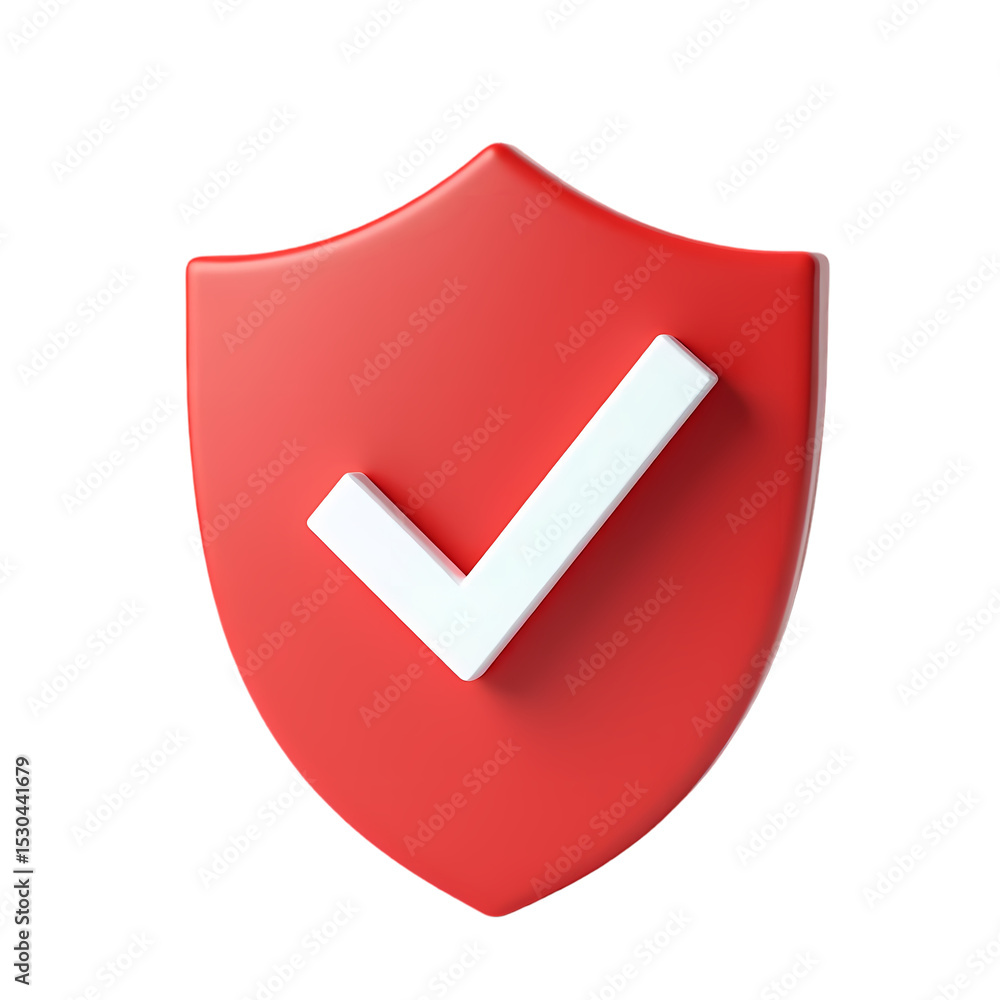 Poster a red shield with a white check mark render isolated on transparent background