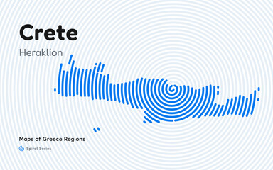 Spiral Line Pattern Map of Crete with Heraklion as the Capital