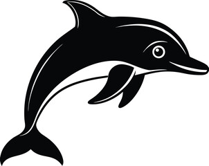 Naklejka premium Stylized black and white vector illustration of a jumping dolphin image