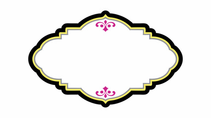 Elegant Frame with Black Yellow and Gray Border and Pink Fleur de lis Accents on a White Background for Design