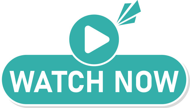 Modern "Watch Now" button graphic in teal with a play icon and paper plane accent. Ideal for use in video thumbnails, streaming platforms, websites, digital ads, and call-to-action (CTA) overlays.