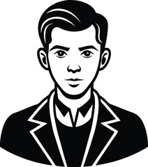 Monochrome illustration of a young man in a suit, elegant and simple